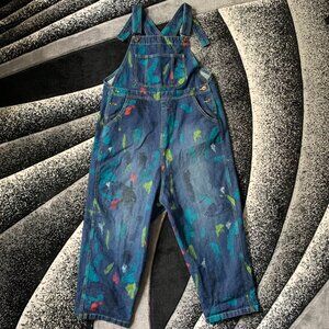 Paint Splash Blue Denim Overalls Red, Lime Green, Teal Splatters